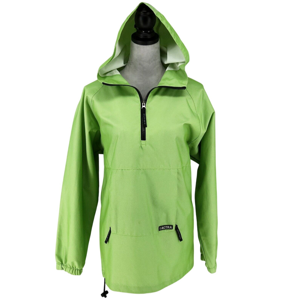 Actra Top Womens Medium Green Pullover Anorak Nylon Hoodie Jacket Quarter Zip